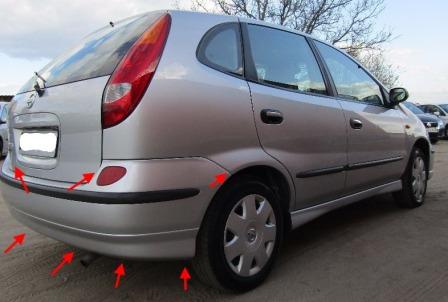 the attachment of the rear bumper Nissan Almera Tino